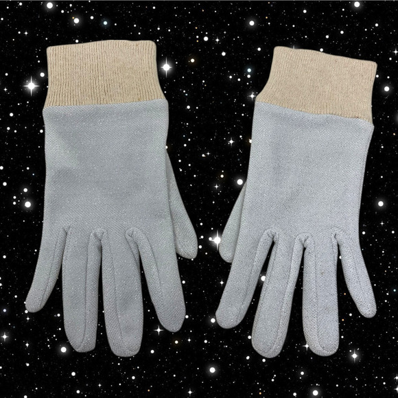 Vintage Y2K Silver Metallic Knit Short Gloves Costume Prop Retro Sparkly O/S - Picture 1 of 3